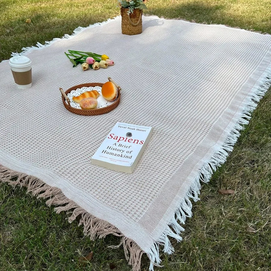 Picnic Blanket Beach Rug With Tassels