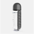 Clear water bottle with gray cap and time markers on a white background