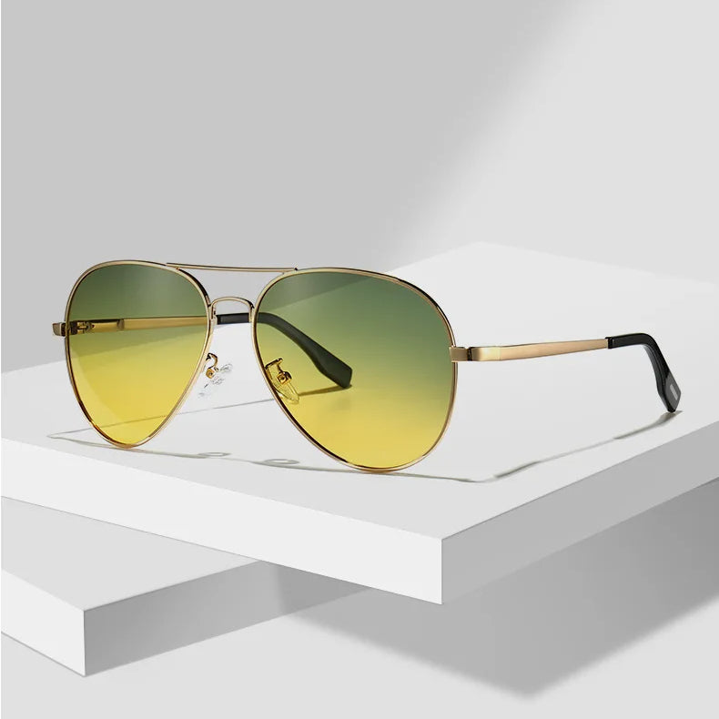 Pilot Anti-Glare Aviator Gradient Sunglasses Unisex Day Night Driving Glasses
