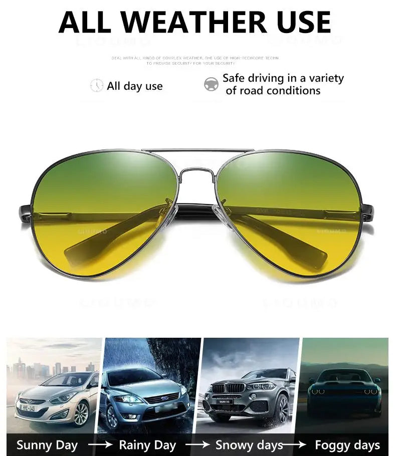 Pilot Anti-Glare Aviator Gradient Sunglasses Unisex Day Night Driving Glasses