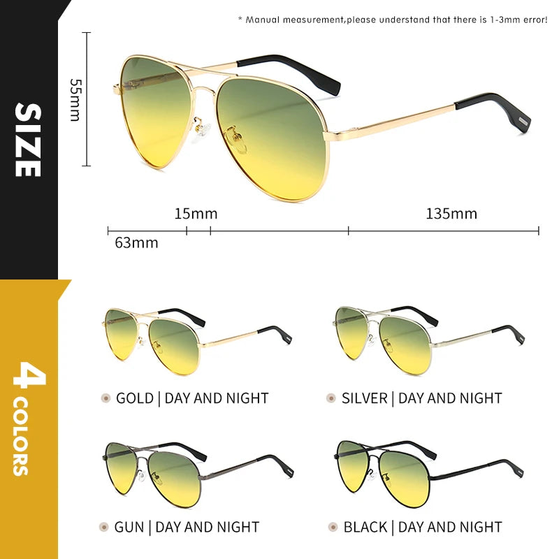 Pilot Anti-Glare Aviator Gradient Sunglasses Unisex Day Night Driving Glasses