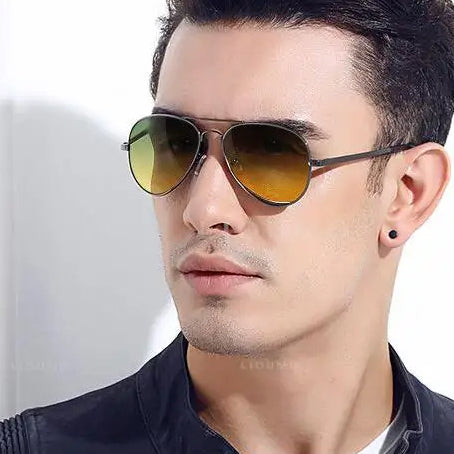 Pilot Anti-Glare Aviator Gradient Sunglasses Unisex Day Night Driving Glasses