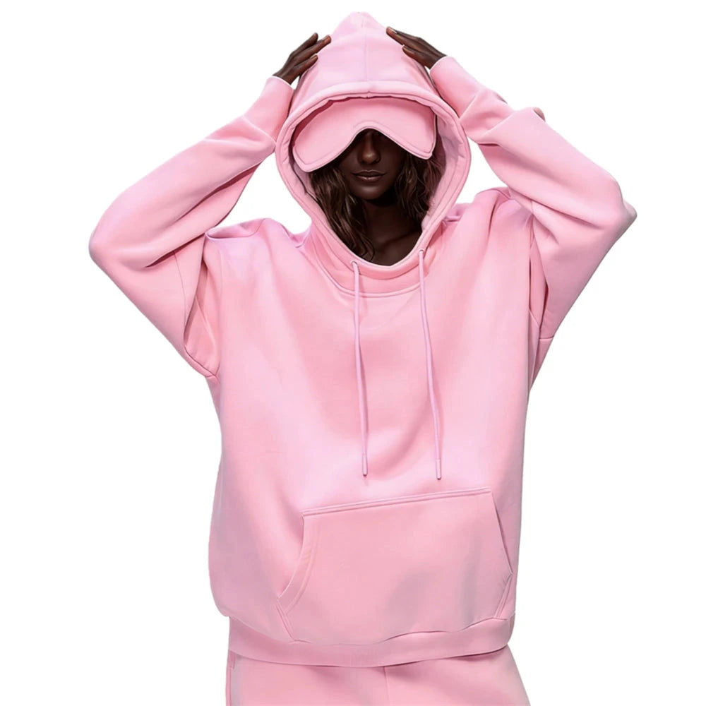 Hoodie with Built-In Eye Mask Travel Sleeping Hack