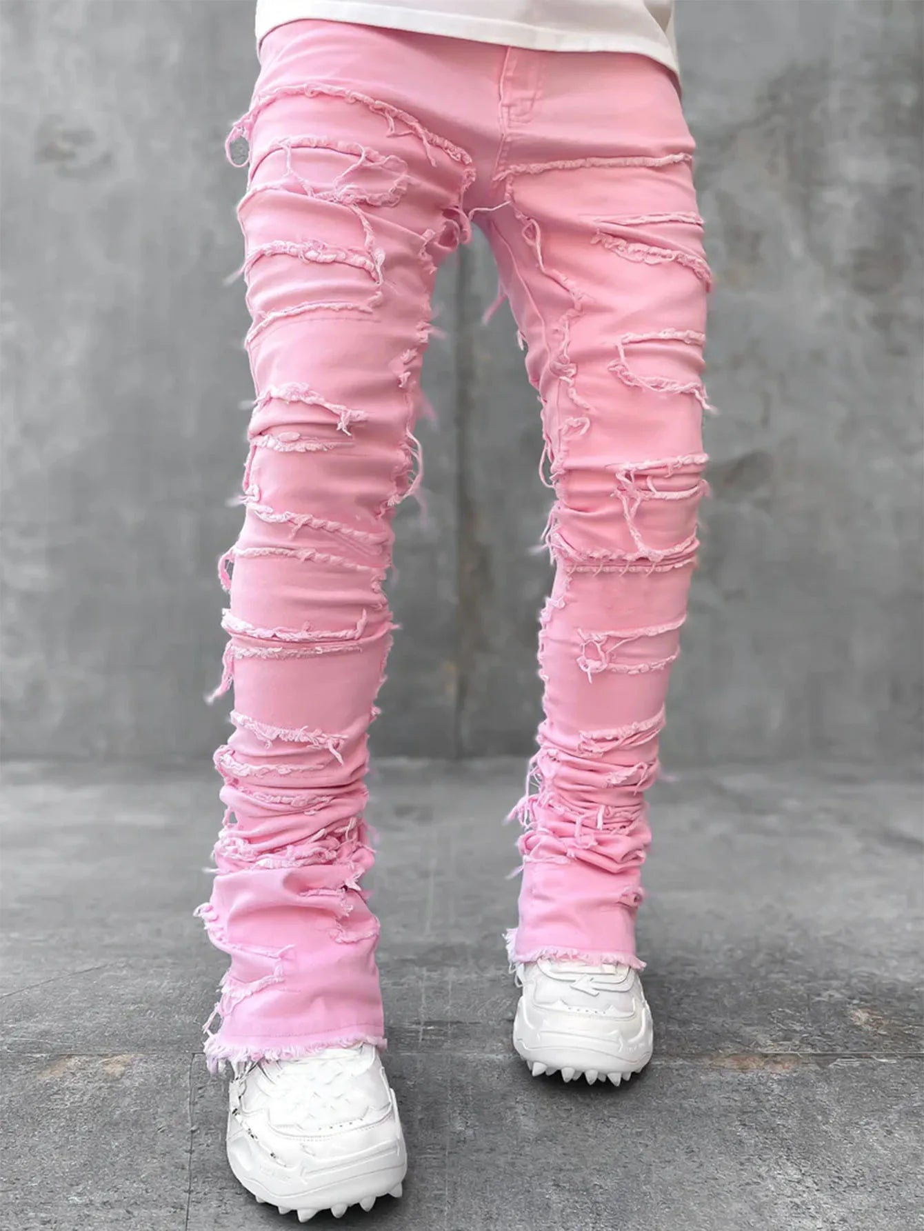 Distressed Denim Jeans Heavy Frayed Ripped Street Style