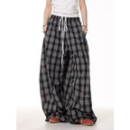 Double Waist Plaid Patchwork Wide Leg Baggy Pants