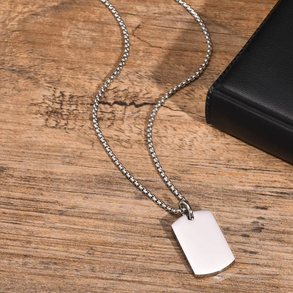 Dog Tag Necklace Blank Unmarked Army Pendant Stainless Steel