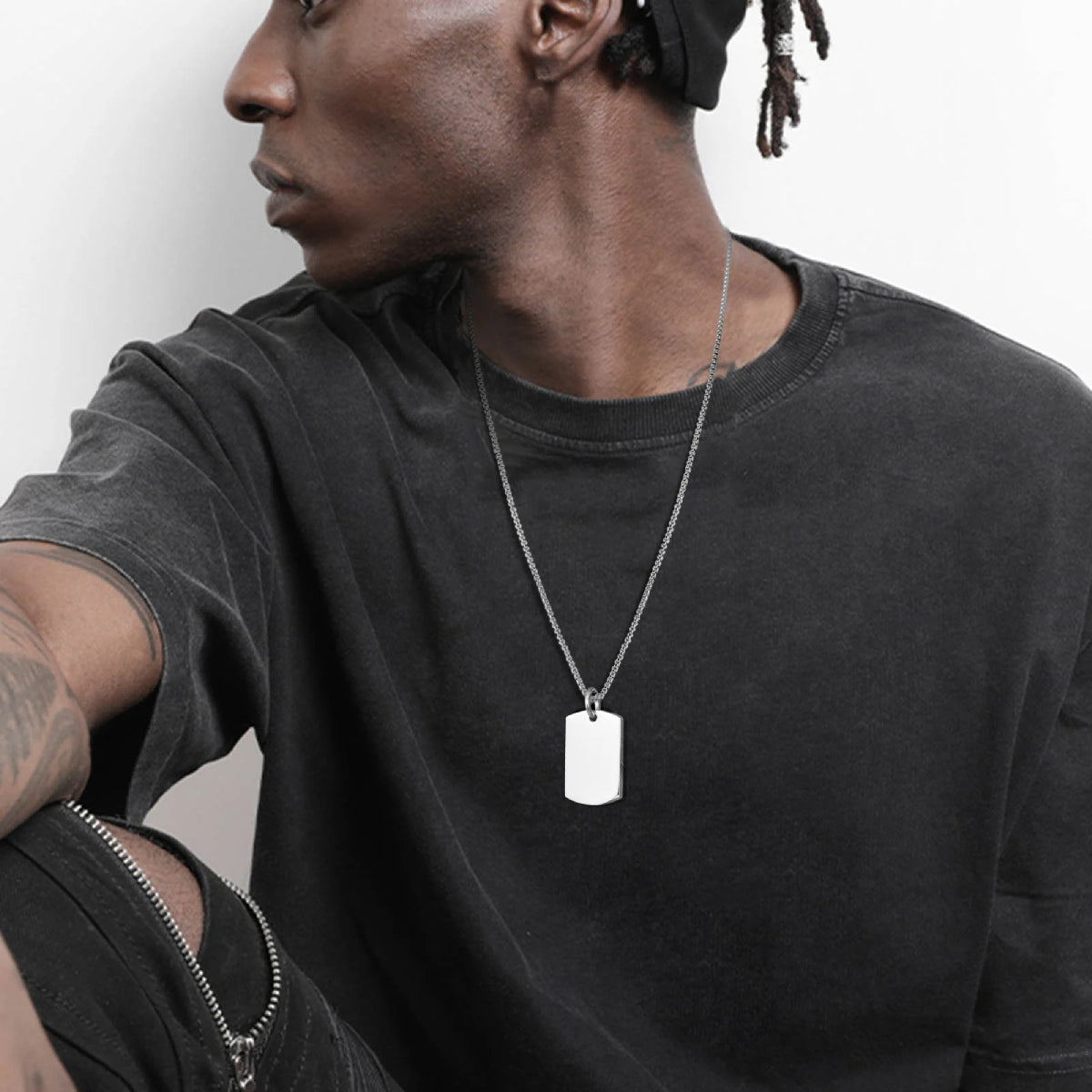 Plain Dog Tag Necklace Blank Unmarked Army Pendant Stainless Steel