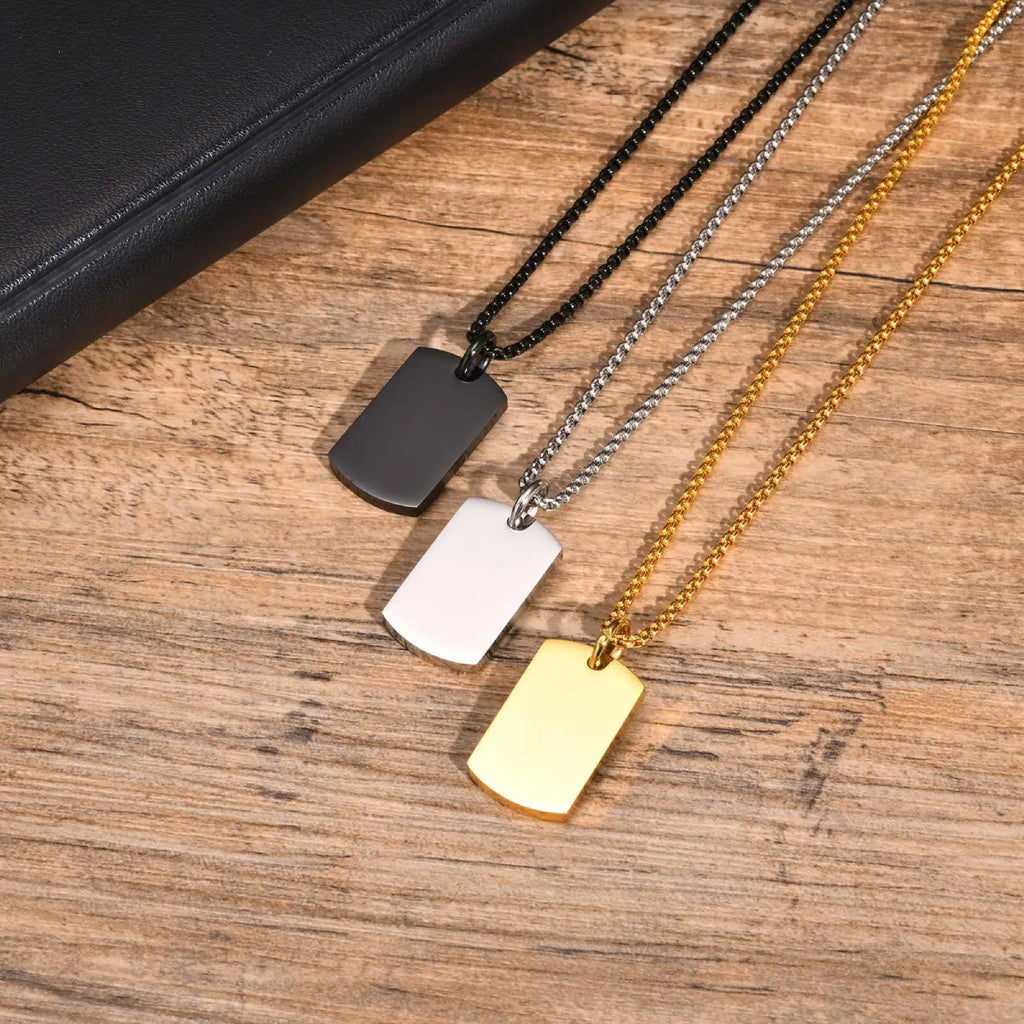 Dog Tag Necklace Blank Unmarked Army Pendant Stainless Steel