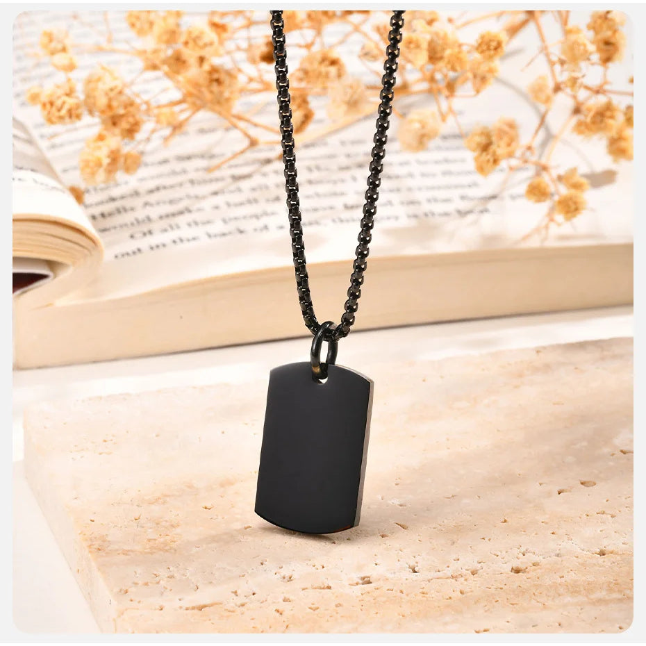 Dog Tag Necklace Blank Unmarked Army Pendant Stainless Steel