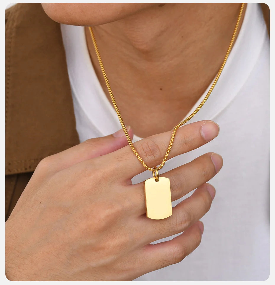 Plain Dog Tag Necklace Blank Unmarked Army Pendant Stainless Steel