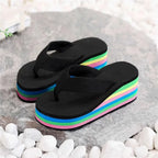 Platform Slides Height Boosting Wedges Rainbow Elevator Thongs Beach Flip Flops