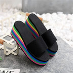 Platform Slides Height Boosting Wedges Rainbow Elevator Thongs Beach Flip Flops