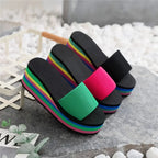 Platform Slides Height Boosting Wedges Rainbow Elevator Thongs Beach Flip Flops