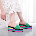 Platform Slides Height Boosting Wedges Rainbow Elevator Thongs Beach Flip Flops