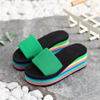 Platform Slides Height Boosting Wedges Rainbow Elevator Thongs Beach Flip Flops