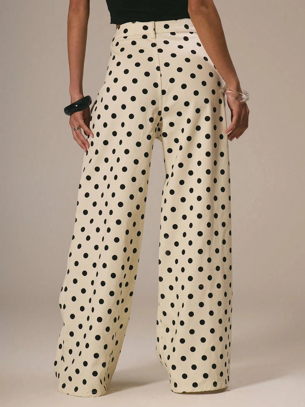 Polka Dot Baggy Jeans Retro Mid Rise Women's Pants