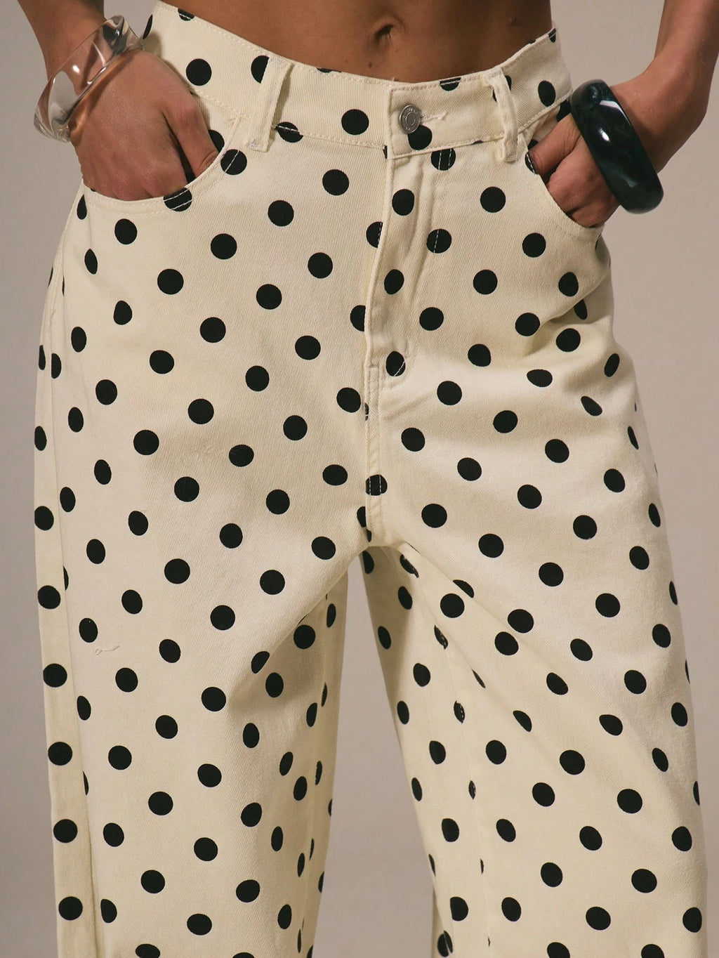 Polka Dot Baggy Jeans Retro Mid Rise Women's Pants