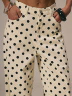 Polka Dot Baggy Jeans Retro Mid Rise Women's Pants