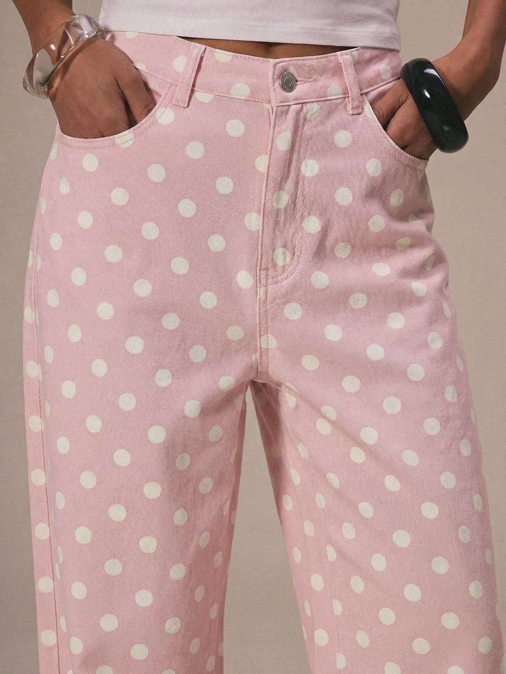 Polka Dot Baggy Jeans Retro Mid Rise Women's Pants