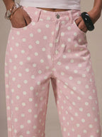 Polka Dot Baggy Jeans Retro Mid Rise Women's Pants