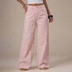 Polka Dot Baggy Jeans Retro Mid Rise Women's Pants