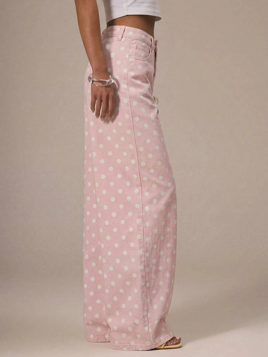 Polka Dot Baggy Jeans Retro Mid Rise Women's Pants