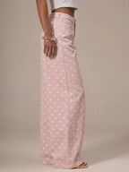 Polka Dot Baggy Jeans Retro Mid Rise Women's Pants