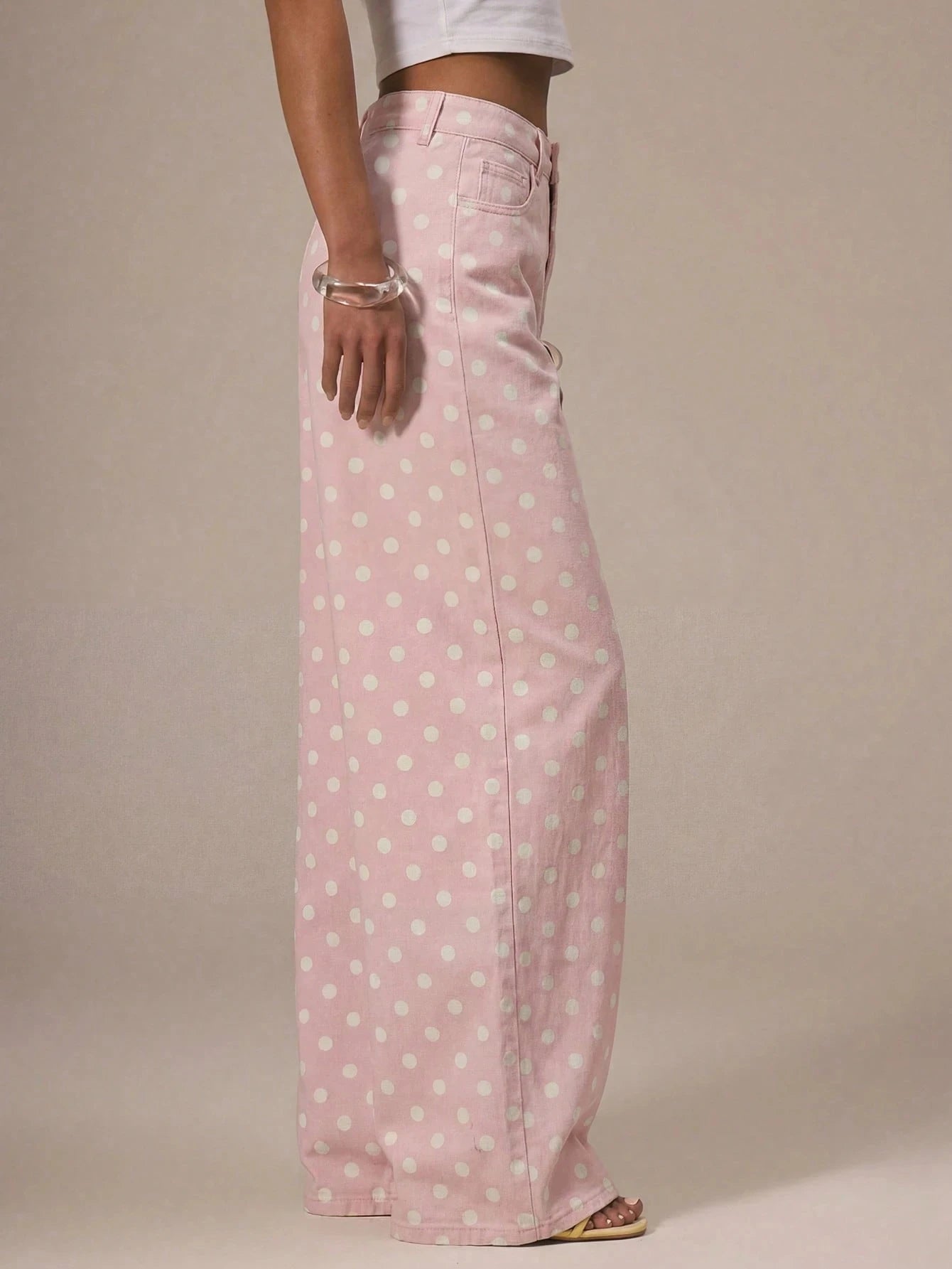 Polka Dot Baggy Jeans Retro Mid Rise Women's Pants