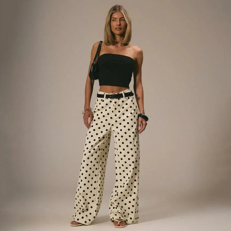 Polka Dot Baggy Jeans Retro Mid Rise Women's Pants