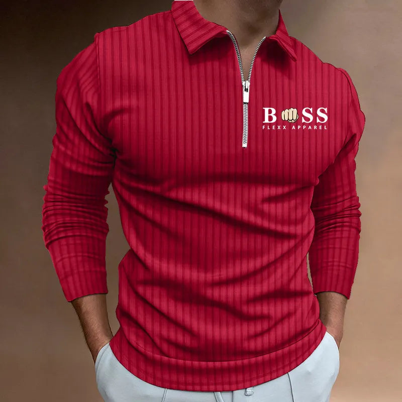 Polo Shirt Long Sleeve Zipper V Neck Men's Golf Top