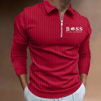Polo Shirt Long Sleeve Zipper V Neck Men's Golf Top
