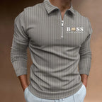Polo Shirt Long Sleeve Zipper V Neck Men's Golf Top
