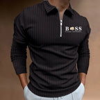Polo Shirt Long Sleeve Zipper V Neck Men's Golf Top