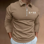 Polo Shirt Long Sleeve Zipper V Neck Men's Golf Top