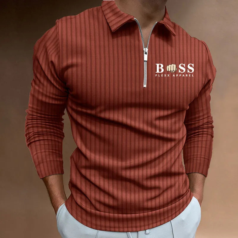Polo Shirt Long Sleeve Zipper V Neck Men's Golf Top
