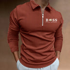Polo Shirt Long Sleeve Zipper V Neck Men's Golf Top
