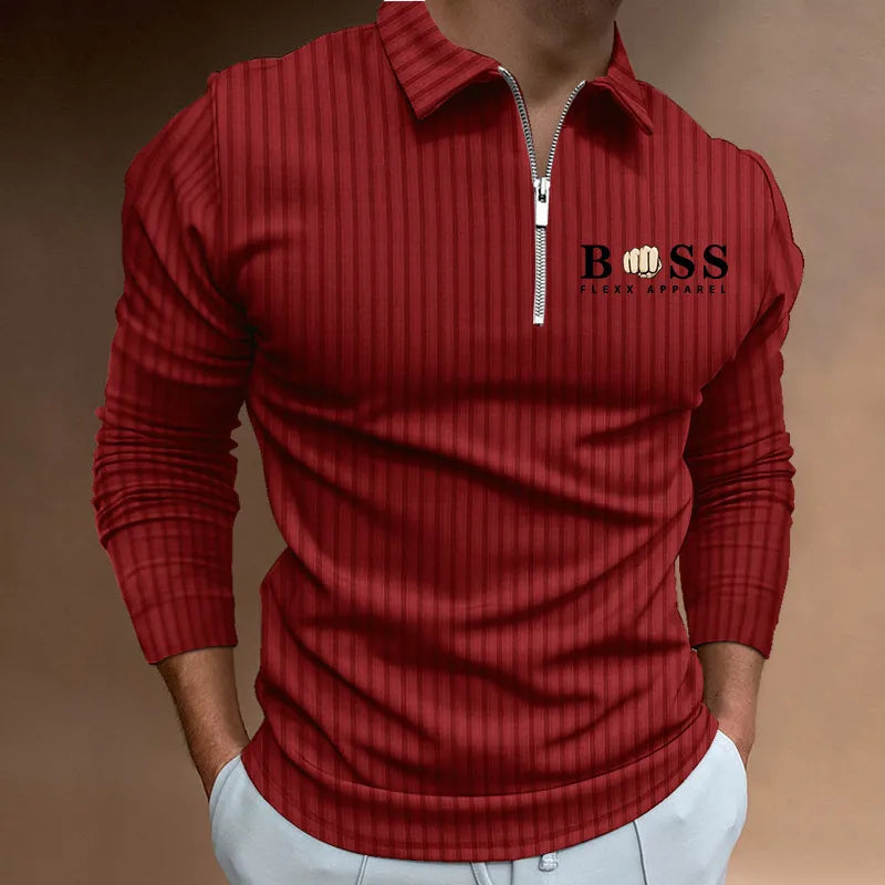 Polo Shirt Long Sleeve Zipper V Neck Men's Golf Top