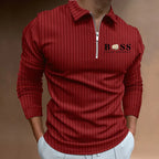 Polo Shirt Long Sleeve Zipper V Neck Men's Golf Top
