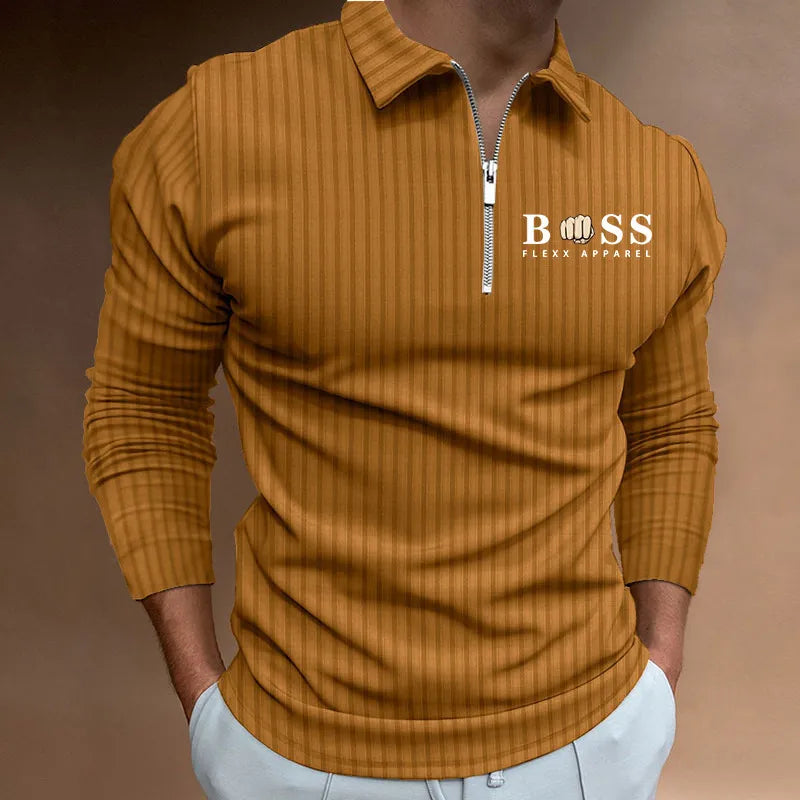 Polo Shirt Long Sleeve Zipper V Neck Men's Golf Top