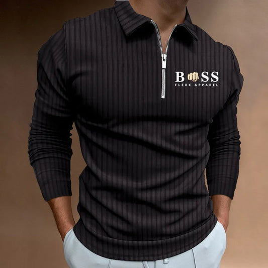 Polo Shirt Long-Sleeve Zipper V-Neck Stylish Men's Golf Top