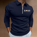 Polo Shirt Long Sleeve Zipper V Neck Men's Golf Top