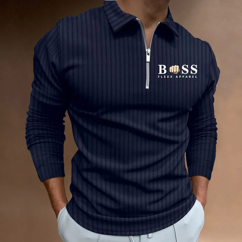 Polo Shirt Long Sleeve Zipper V Neck Men's Golf Top