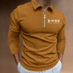 Polo Shirt Long Sleeve Zipper V Neck Men's Golf Top