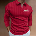 Polo Shirt Long Sleeve Zipper V Neck Men's Golf Top