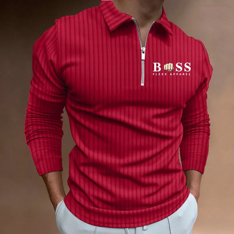 Polo Shirt Long Sleeve Zipper V Neck Men's Golf Top