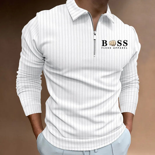 Polo Shirt Long-Sleeve Zipper V-Neck Stylish Men's Golf Top