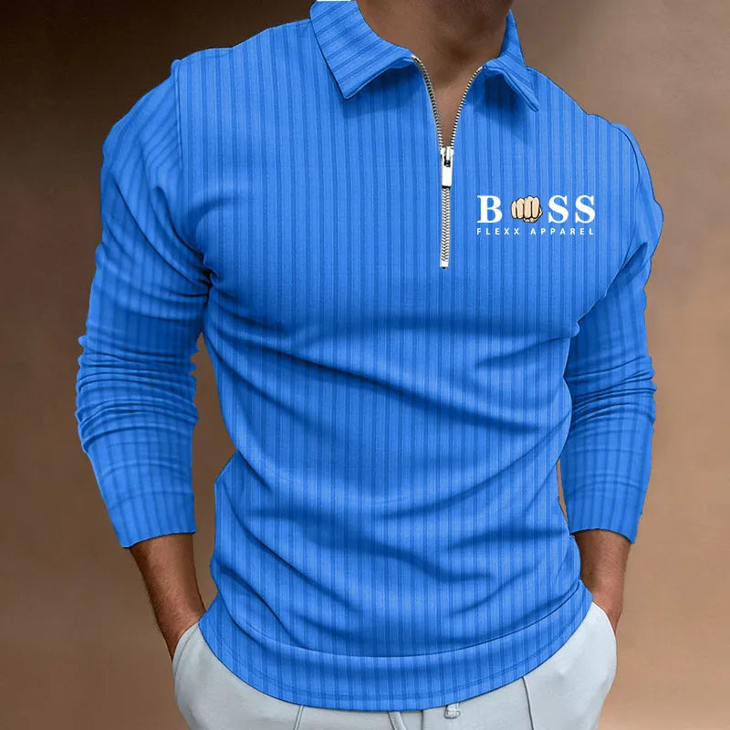 Polo Shirt Long Sleeve Zipper V Neck Men's Golf Top