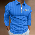 Polo Shirt Long Sleeve Zipper V Neck Men's Golf Top