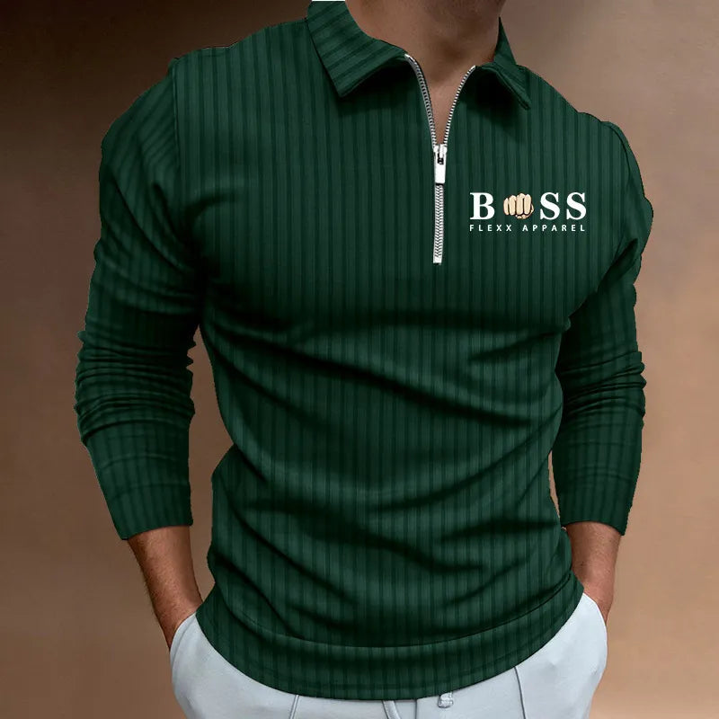 Polo Shirt Long Sleeve Zipper V Neck Men's Golf Top