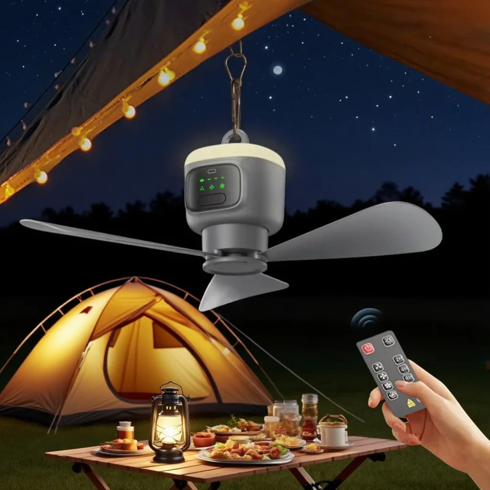 Home Portable Ceiling Fan 3 Speed With Night Light Outdoor Air Cooling Camping Tent Rechargeable 12000mAh